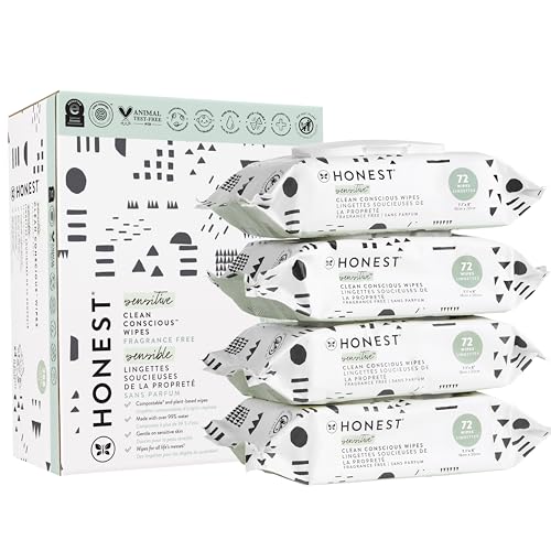 The Honest Company Clean Conscious Unscented Wipes | Over 99zz Water, Compostable, Plant-Based, Baby Wipes | Hypoallergenic for Sensitive Skin, EWG Verified | Pattern Play, 288 Count