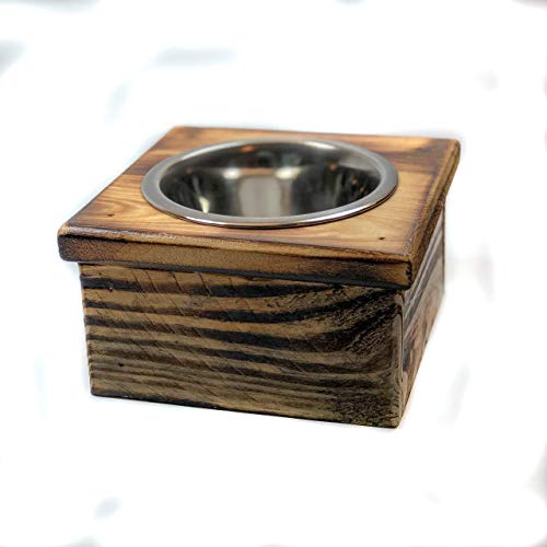 Elevated Small Single Bowl Pet Feeder From Reclaimed Pallet Wood