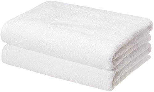 Amazon Basics - 2 Piece Quick-Dry Oversize Bath Towel, 100zz Cotton, White, 54" x 30"