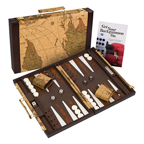 Get The Games Out Top Backgammon Set - Travel Backgammon Sets for Adults - Small Travel Size Classic Backgammon Board Game Case - Includes Strategy Guide & Full 15 Pieces (Map Edition, Small)