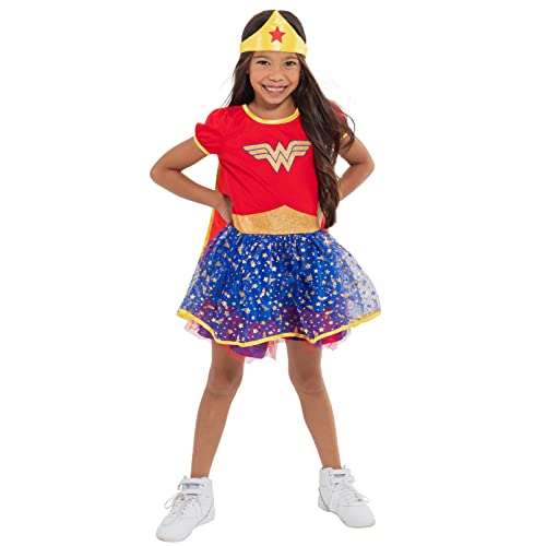 Justice League Wonder Woman Toddler Girls Short Sleeve Costume Cape Dress & Headband 2T