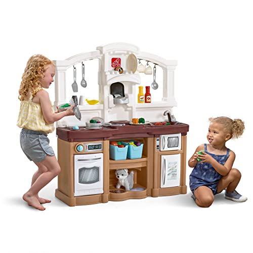 Step2 Fun with Friends Kids Kitchen, Indoor_Outdoor Play Kitchen Set, Toddlers 2+ Years Old, 25 Piece Kitchen Toy Set, Easy to Assemble, Tan