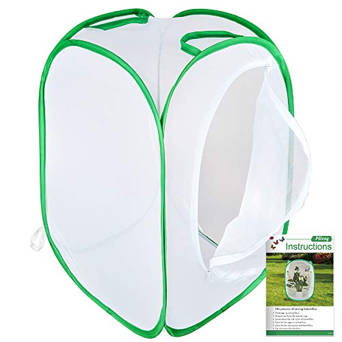 Pllieay Collapsible Insect and Butterfly Habitat Net with Instructions, Terrarium Pop-up 23.6 inches Tall White Kids Butterfly Net