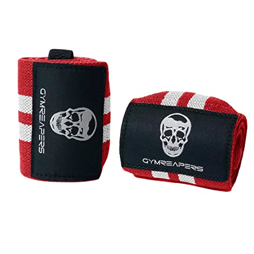 Gymreapers Weightlifting Wrist Wraps (Competition Grade) 18" Professional Quality Wrist Support with Heavy Duty Thumb Loop - Best Wrap for Powerlifting, Strength Training, Bodybuilding(Red_White,18")