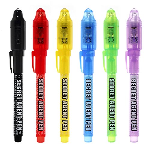 MALEDEN Invisible Ink Pen, Upgraded Spy Invisible Ink Pen with UV Light Magic Marker for Secret Message and Kids Halloween Goodies Bags Toy (6pcs)