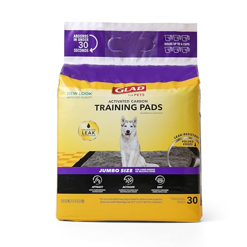 Glad for Pets JUMBO-SIZE Charcoal Puppy Pads, All-in-One | Black Training Pads That ABSORB & Neutralize Urine Instantly | New & Improved Quality Puppy Pee Pads, 30 Count