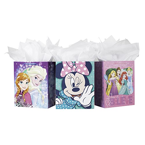 Hallmark 13" Large Disney Gift Bag Bundle (Pack of 3: Minnie Mouse, Princesses and Frozen) for Birthdays, Kids Parties or Any Occasion