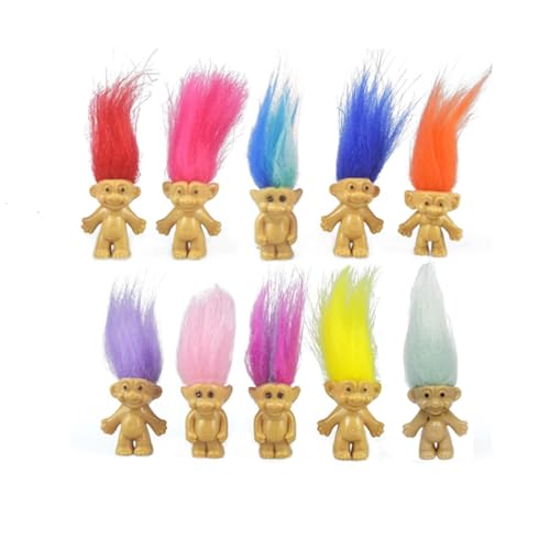 10PCS Mini Troll Dolls, PVC Vintage Trolls Lucky Doll Mini Action Figures 1.2" Cake Toppers Chromatic Adorable Cute Little Guys Collection, School Project, Arts Crafts, Party Favors