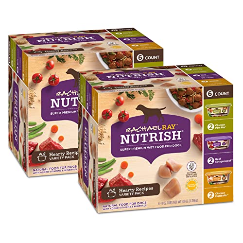 Rachael Ray Nutrish Premium Natural Wet Dog Food with Added Vitamins & Minerals, Hearty Recipes Variety Pack, 8 Ounce Tub (Pack of 12)