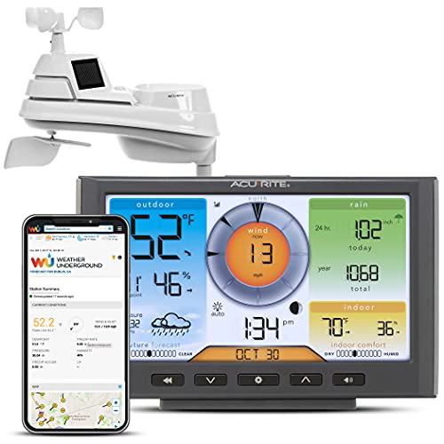 AcuRite Iris (5-in-1) Home Weather Station with Wi-Fi Connection to Weather Underground with Temperature, Humidity, Wind Speed_Direction, and Rainfall (01540M) , Black