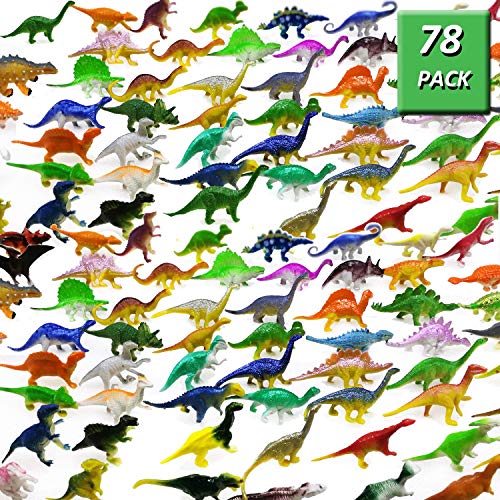 OuMuaMua Dinosaur Toys, Plastic Mini Dinosaur Figure Toy Set Including T-rex, Stegosaurus, Monoclonius for Kids Toddler Dinosaur Birthday Party Favors, Christmas Valentines Day Gifts, 78 Pack