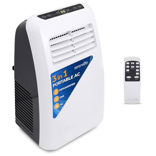 SereneLife SLPAC8 SLPAC 3-in-1 Portable Air Conditioner with Built-in Dehumidifier Function,Fan Mode, Remote Control, Complete Window Mount Exhaust Kit, 8,000 BTU, White