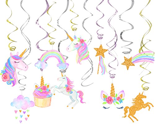 klmars 30 Ct Unicorn Hanging Swirl Decorations-Unicorn Party Decorations-Unicorn Birthday Party Supplies