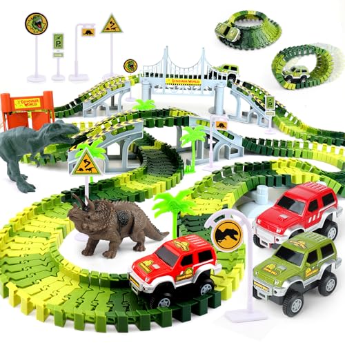 AUUGUU Dinosaur Toys - Create A Dino World with Flexible Race Track, Birthday Gift for Kids Ages 3+, Toys for 3 4 5 Year Old Boys, Toddler Toys