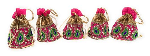 Set of 5 Potli bags_Return Gift for Pooja, Housewarming_Pink