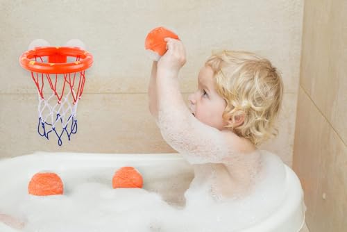 BRITENWAY Bath Toys - Bathtub Basketball Hoop for Kids w_ 3 Balls - BPA Free Plastic Toddler Bath Toys for Boys & Girls - Easy to Set Up Basketball Shooting Game w_ Suctions Cups for Flat Surface