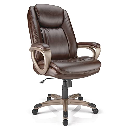 Realspace Tresswell Bonded Leather High-Back Chair, Brown_Champagne