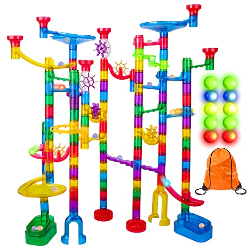 Meland Marble Run Sets for Kids - 153Pcs Marble Race Track Marble Maze Madness Game STEM Building Tower Toy for 4 5 6 + Year Old Boys Girls(113 Pcs + 30 Glass + 10 Led Lighted Marbles)