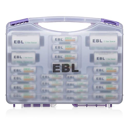 EBL Purple Super Power Battery Box Include : 12 AA Batteries + 8 AAA Batteries +2pcs C_D Adapters