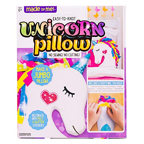 Made By Me Polyester Make Pillow by Horizon Group USA, Unicorn Shaped DIY Decorative Pillow. Fiberfill, Glitter Stickers & Rainbow Fleece Strips Included. No Sewing Needed-1 Ct (Pack of 1), Multicolor