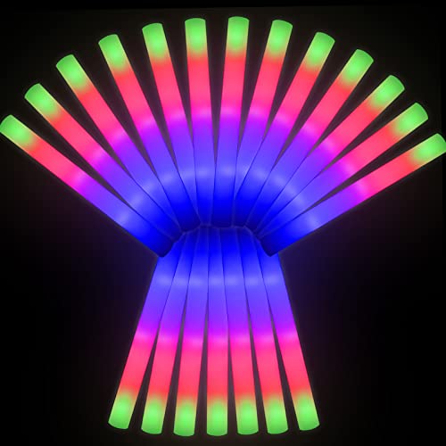 LifBetter 20Pcs Glow Sticks Bulk- LED Foam Sticks in The Dark with 3 Modes Flashing Led Foam Multicolor Batons Light up Party Favors for Birthdays, Weddings, Concerts, Festivals