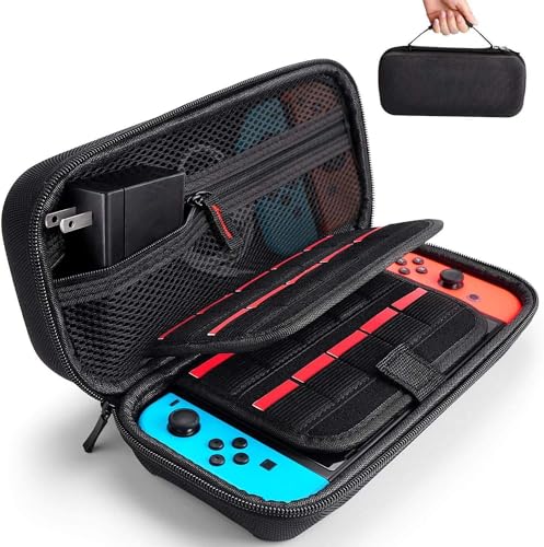 Deruitu Switch Carrying Case Compatible with Nintendo Switch_Switch OLED - Fit AC Charger Adapter - with 20 Game Cartridges Hard Shell Travel Switch Pouch for Console & Accessories