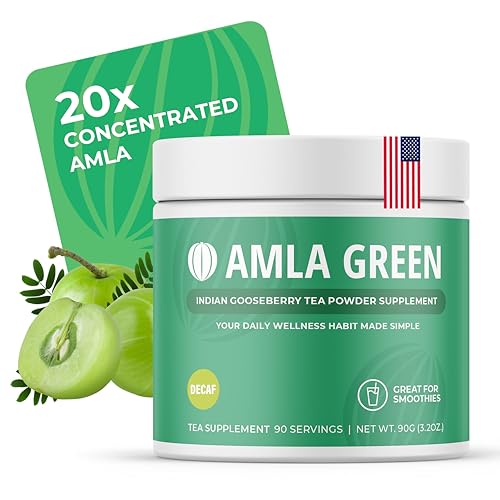 Amla Powder & Decaf Green Tea Superfood Supplement, 20x Ultra Concentrated Amla, Oolong Tea and Indian Gooseberries, Organic, Vegan, 90 Servings