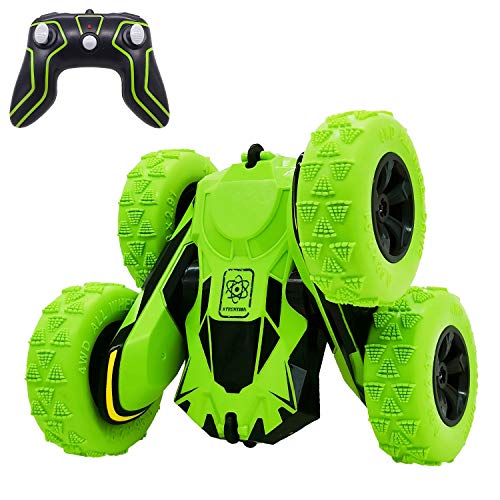 Threeking RC Stunt Cars Remote Control Car Double-Sided Driving 360-degree Flips Rotating Car Toy, Green