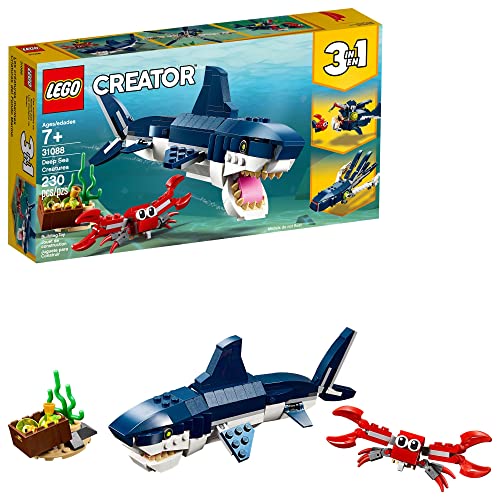 LEGO Creator 3 in 1 Deep Sea Creatures, Transforms from Shark and Crab to Squid to Angler Fish, Sea Animal Toys, Gifts for 7 Plus Year Old Girls and Boys, 31088