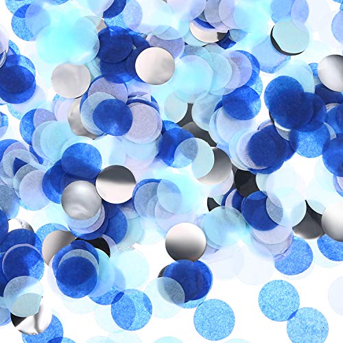 TecUnite Round Tissue Paper Table Confetti Dots for Wedding Birthday Party Decoration, 1.76 oz (2.5 cm, White Blue Confetti)