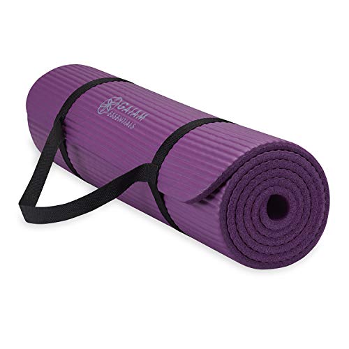 Gaiam Essentials Thick Yoga Mat Fitness & Exercise Mat with Easy-Cinch Carrier Strap, Purple, 72"L X 24"W X 2_5 Inch Thick, 10mm