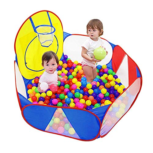 Eocolz Kids Ball Pit Large Pop Up Childrens Ball Pits Tent for Toddlers Playhouse Baby Crawl Playpen with Basketball Hoop and Zipper Storage Bag, 4 Ft_120CM, Balls Not Included (Blue)