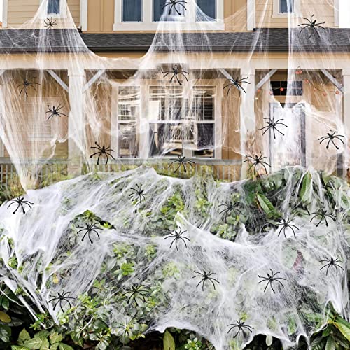 900 sqft Spider Webs Halloween Decorations Bonus with 30 Fake Spiders, Super Stretch Cobwebs for Halloween Indoor and Outdoor Party Supplies