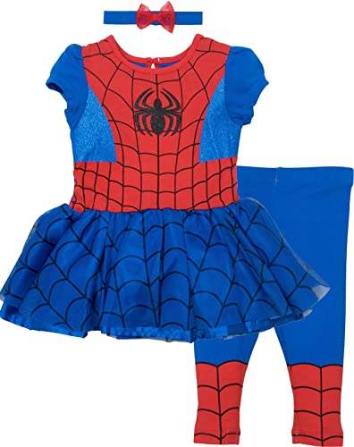 Marvel Spider-Man Toddler Girls Tulle Cosplay Dress Leggings and Headband 3 Piece 2T