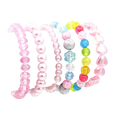 BGSHEMNI 6 Pieces Princess Bracelets,Rainbow Stretchy Bead Bracelets Pink Love Bracelet,Girls Costume Jewelry Set