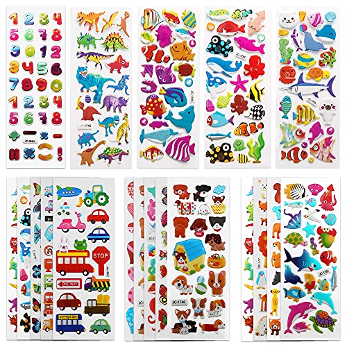 SAVITA 3D Stickers for Kids & Toddlers 500+ Puffy Stickers Variety Pack for Scrapbooking Bullet Journal Including Animal, Numbers, Fruits, Fish, Dinosaurs, Cars and More…