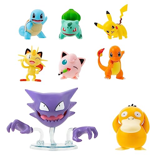 Pokemon Battle Figure 8-Pack - Comes with 2” Pikachu, 2” Bulbasaur, 2” Squirtle, 2” Charmander, 2” Meowth, 2" Jigglypuff, 3” Loudred, and 3” Psyduck