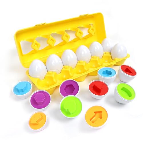 J-hong Matching Eggs 12 pcs Set Easter Eggs - Educational Color & Shape Recognition Sortere Skills Study Toys, Learning Toy Gift for Toddler 1 2 3 Year Old