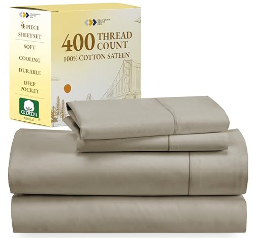 California Design Den Softest 100zz Cotton Sheets, Full Size Sheet Sets, 4 Pc Set, 400 Thread Count Sateen Bedding, Deep Pocket Sheets, Cooling Sheets, Full Size Sheets, Breathable Bed Set (Taupe)