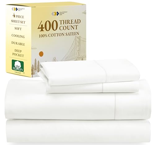 California Design Den Softest 100zz Cotton Sheets, Full Size Sheet Sets, 4 Pc Set, 400 Thread Count Sateen Bedding, Deep Pocket Sheets, Cooling Sheets, Full Size Sheets, Breathable Bed Set (Ivory)