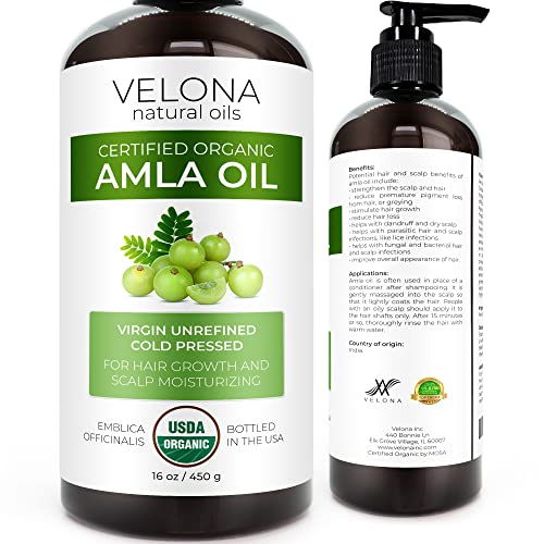 velona Amla Oil USDA Certified Organic - 16 oz | 100zz Pure and Natural Carrier Oil | Extra Virgin, Unrefined, Cold Pressed