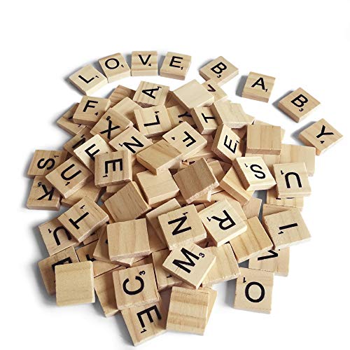 QMET 200PCS Scrabble Letters for Crafts - Wood Scrabble Tiles-DIY Wood Gift Decoration - Making Alphabet Coasters and Scrabble Crossword Game