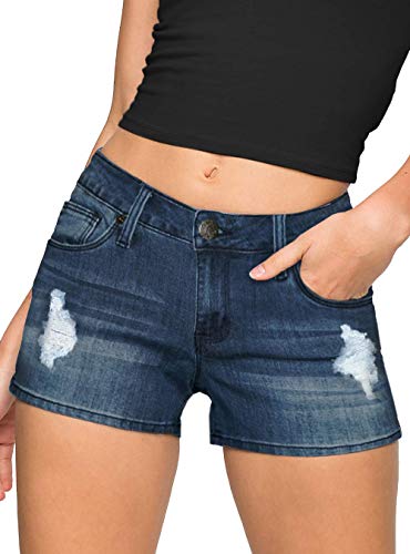 Hybrid & Company Womens Ripped Stretchy Jeans Shorts Casual Denim Shorts SH37350X Darkwash 16