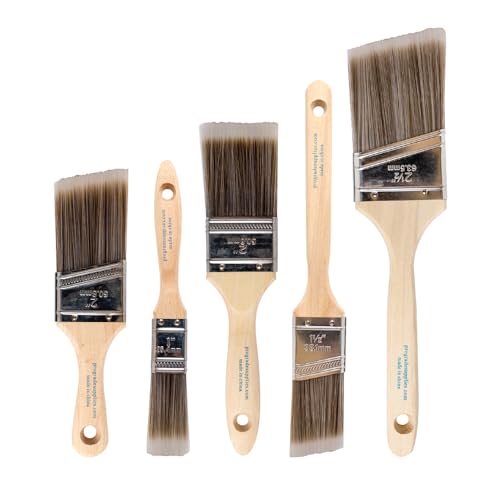 Pro Grade Paint Brush Set - 5-Piece Flat and Angle Brushes for All Latex and Oil Paints & Stains - Home Improvement - Interior & Exterior Use