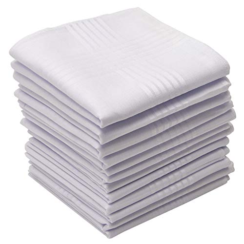 Perry Ellis 12 Pack Handkerchief (100zz Cotton White with Satin Border, 16" x 16")