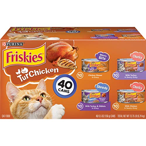 Purina Friskies Gravy Wet Cat Food Variety Pack, TurChicken Extra Gravy Chunky, Meaty Bits & Shreds - (Pack of 40) 5.5 oz. Cans