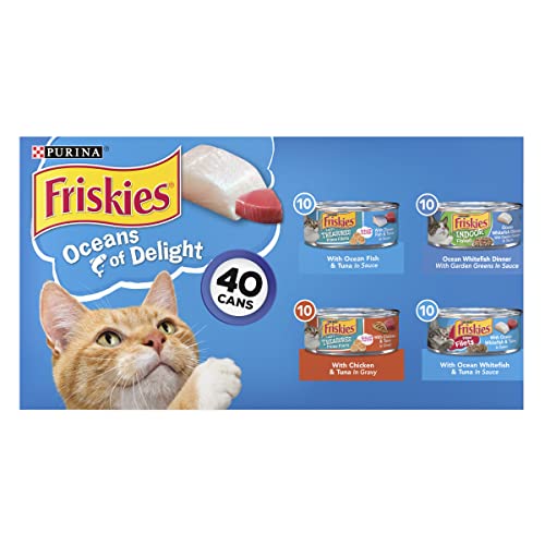 Purina Friskies Wet Cat Food Variety Pack, Oceans of Delight Flaked & Prime Filets - 5.5 oz. Cans (Pack of 40)