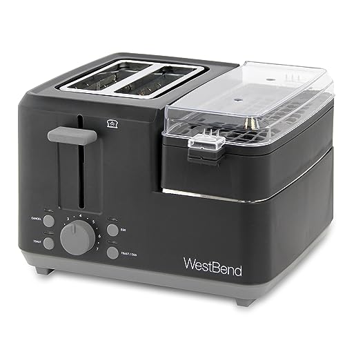 West Bend 78500 Breakfast Station, 2-Slice Toaster with Removable Meat and Vegetable Warming Tray and Egg Cooker_Poacher, Black