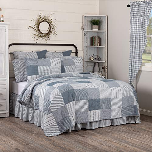 VHC Brands Sawyer Mill Blue 100zz Cotton Reversible Farmhouse Patchwork Quilt California King 130Wx115L