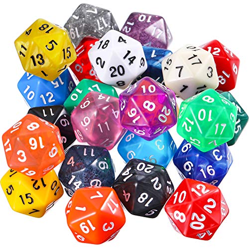 TecUnite 25 Pieces Polyhedral Dice Set with Black Pouch Compatible with RPG MTG and Other Table Games with Random Multi Colored Assortment(Multicolor, 20 Sides)